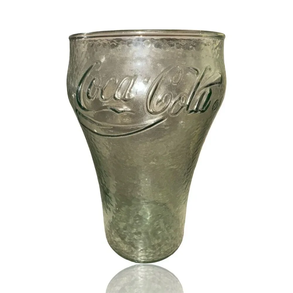 Vintage Coca-Cola Green Embossed Glass Set Retro Bell-Shaped 2-Piece